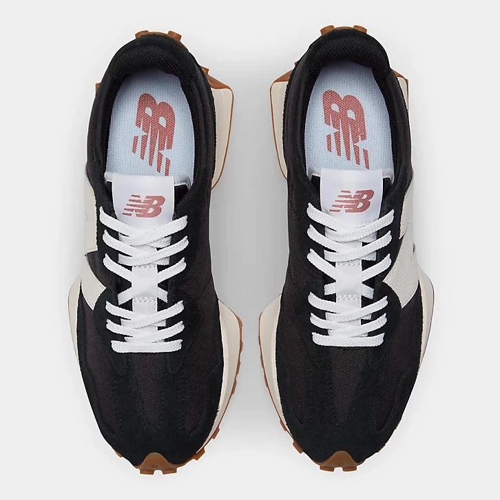 327 - Black with White running in multi - lane tracks shoes