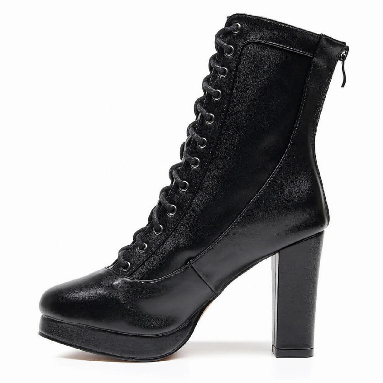Padded Ankle ScratchResistant Aadijay Latin Dance Shoes - Black Vegan Leather Lace Up Platform Boot (Rubber Sole).