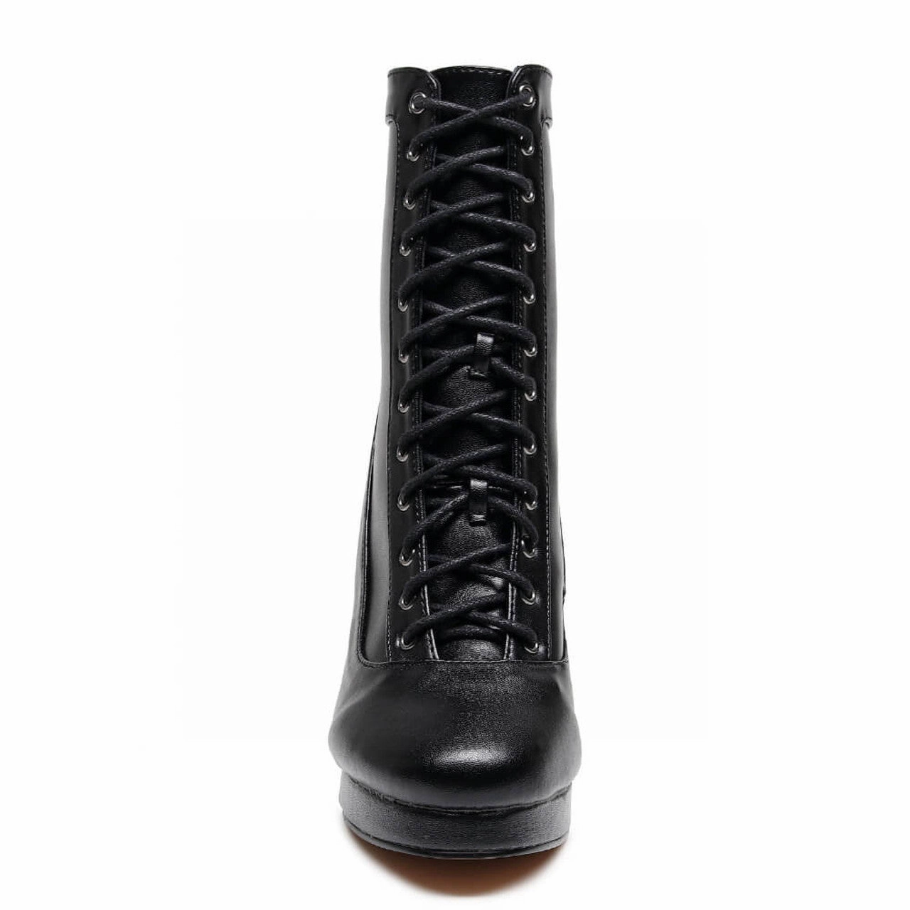 Perfect Match Vintage Chic Aadijay Latin Dance Shoes - Black Vegan Leather Lace Up Platform Boot (Rubber Sole).