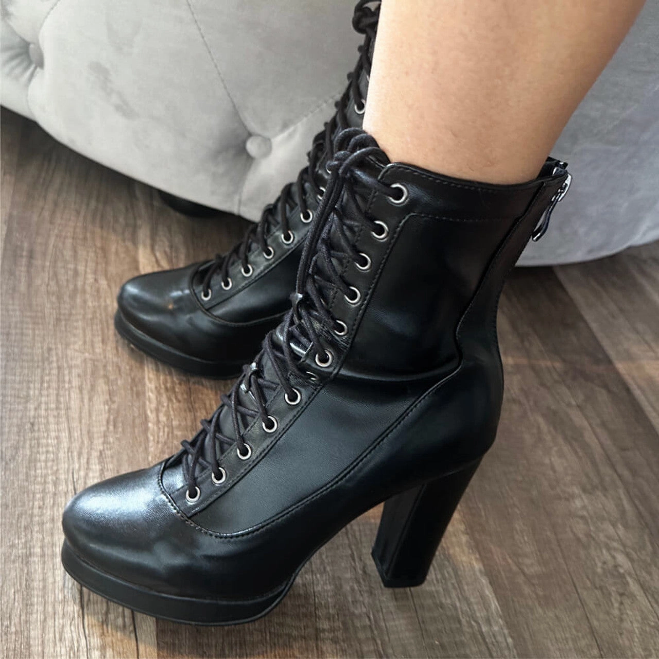 Chic Footwear Aadijay Latin Dance Shoes - Black Vegan Leather Lace Up Platform Boot (Rubber Sole).