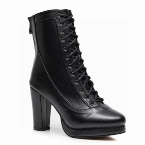 Point Cut Fashionable Edge Aadijay Latin Dance Shoes - Black Vegan Leather Lace Up Platform Boot (Rubber Sole).