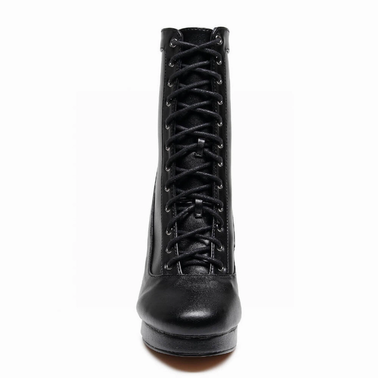 Aadijay Latin Dance Shoes - Black Vegan Leather Lace Up Platform Boot (Rubber Sole). Comfortable Use