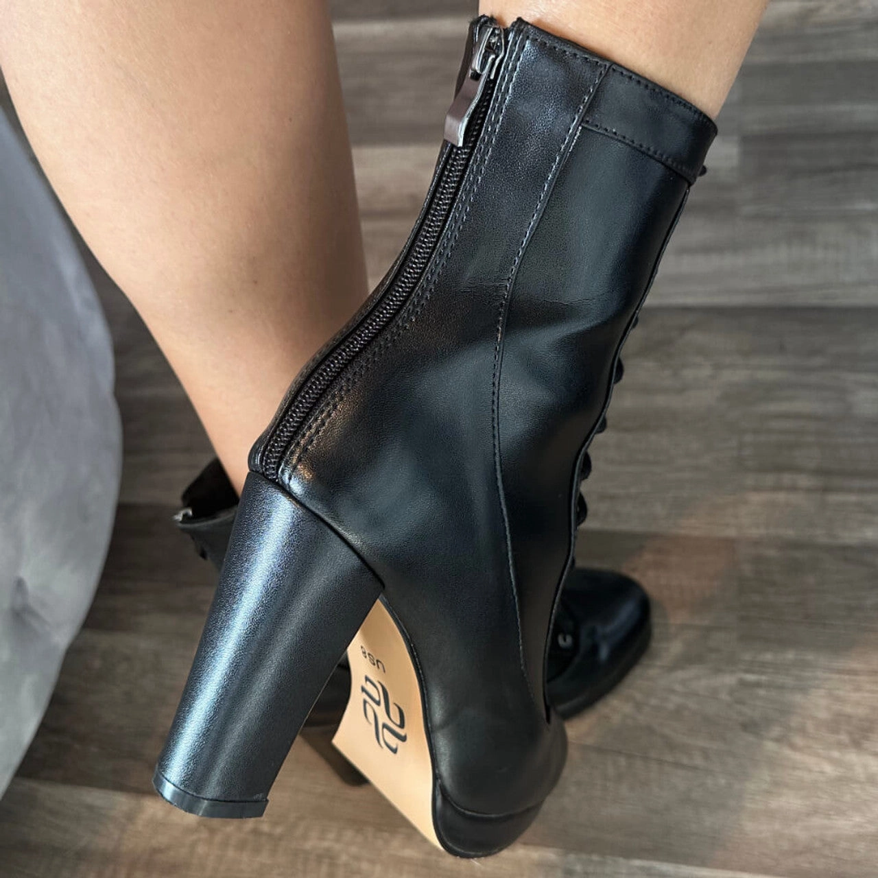 Aadijay Latin Dance Shoes - Black Vegan Leather Lace Up Platform Boot (Rubber Sole). All-day arch