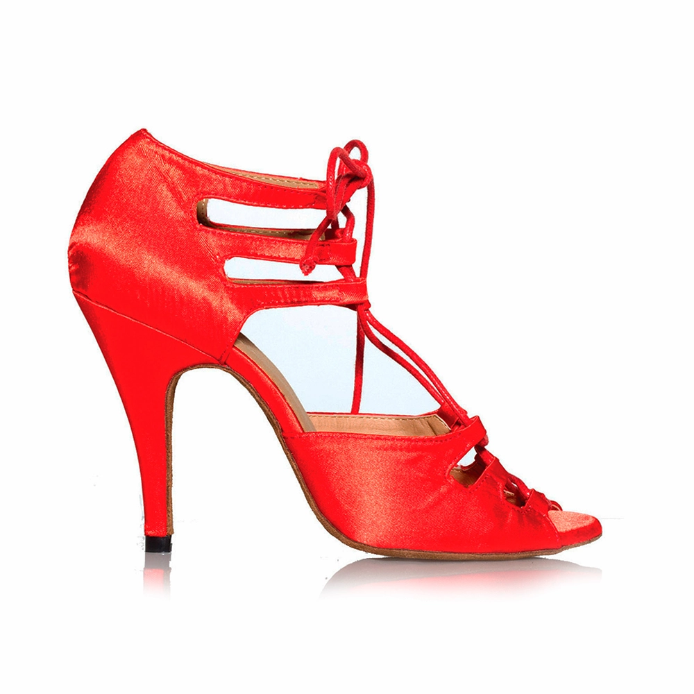 Peep Cut Unique Style Alemana - Adjustable Width Lace Up Latin Dance Shoes (Suede Sole)