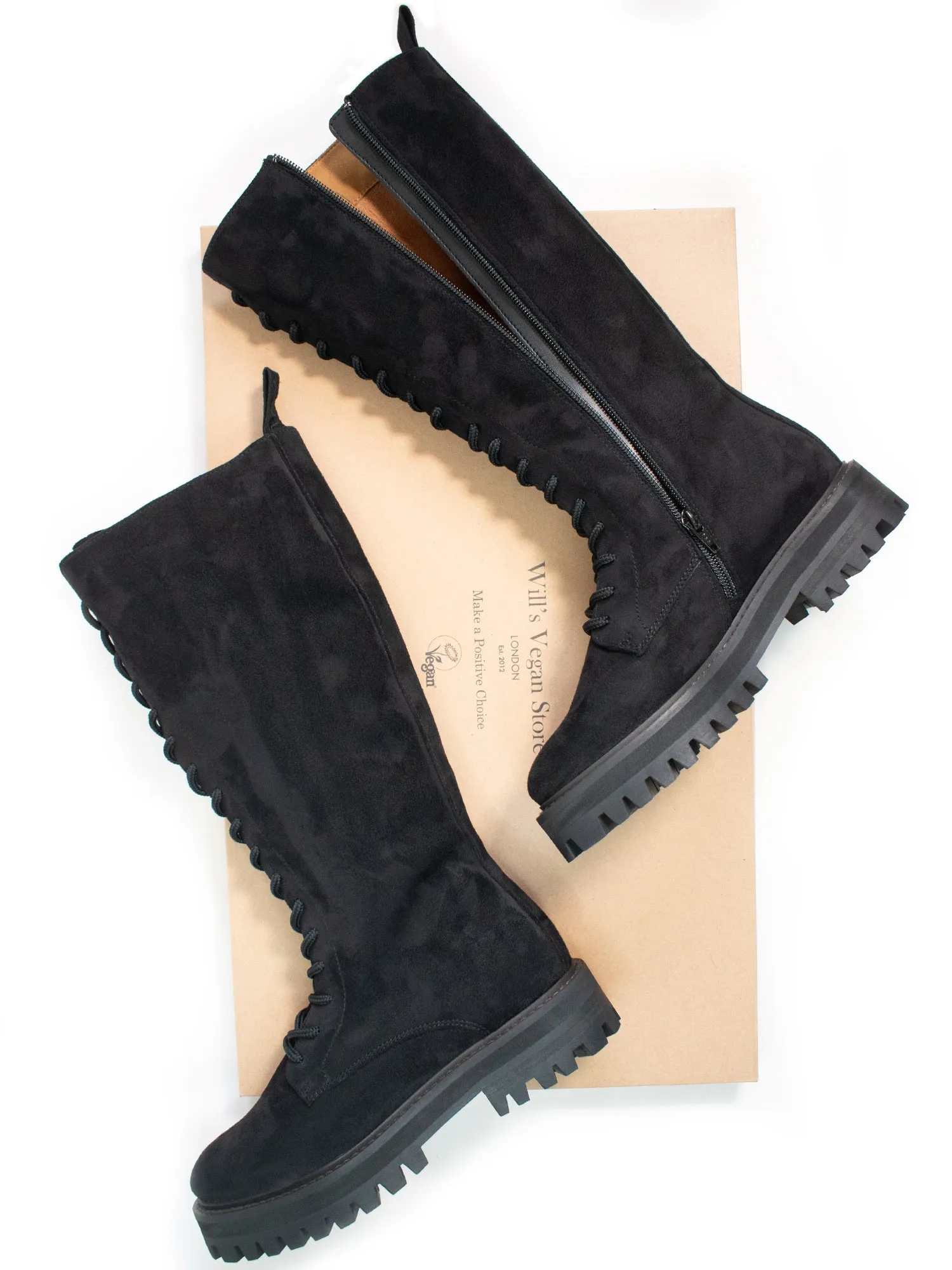 Lace-Up Vegan Suede High Boots Winter Walk