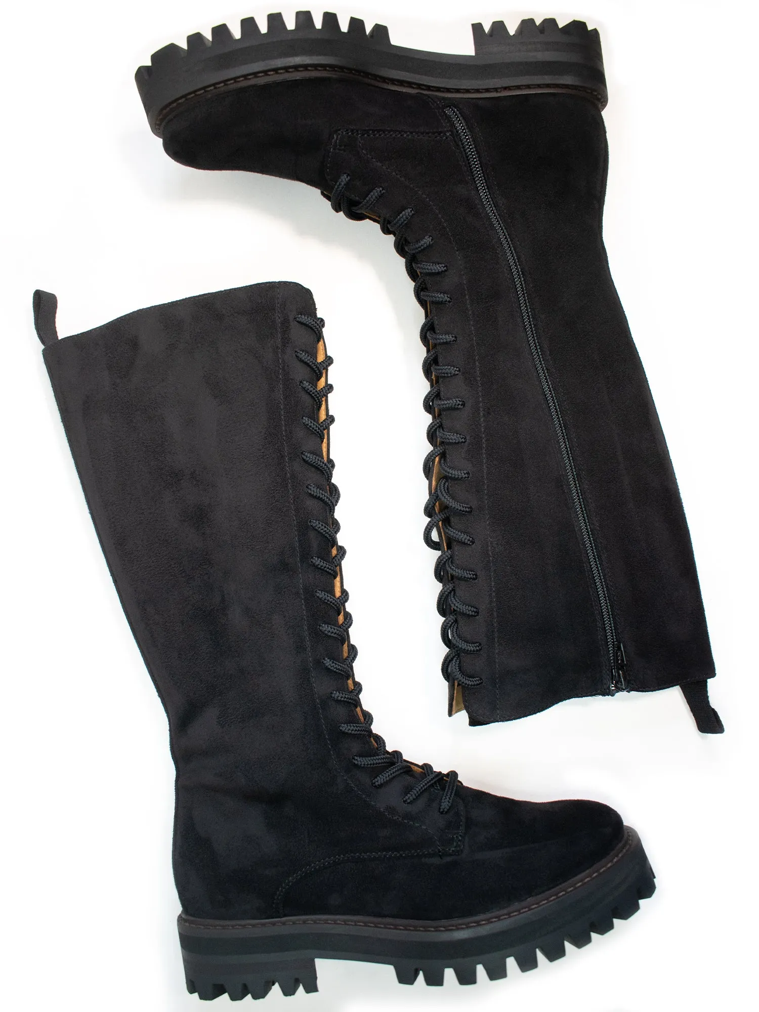 Lace-Up Vegan Suede High Boots Sporty Look