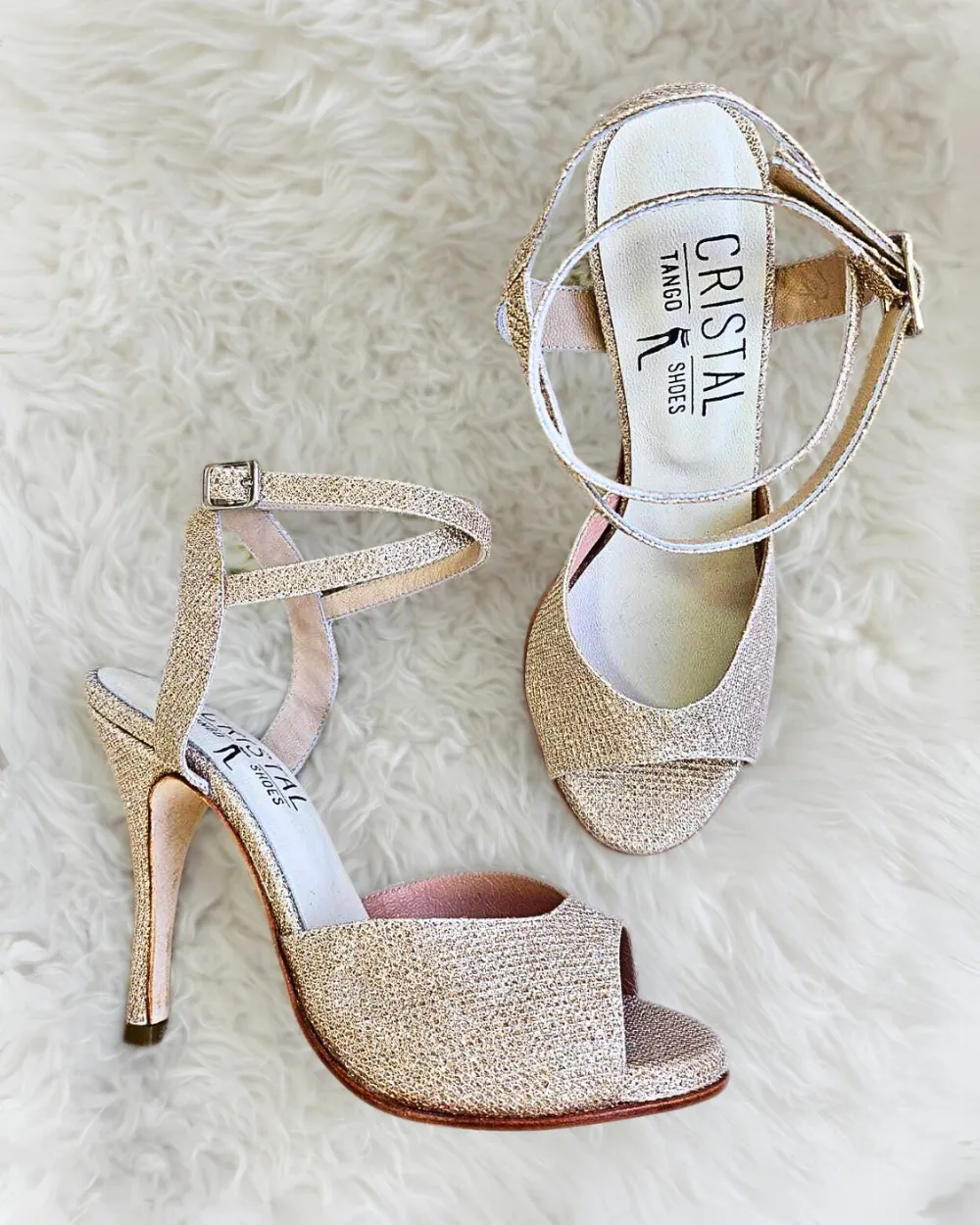 Comfortable Insole Free Pace Rubi - Gold Glitter Tango Dance Shoes (Leather Sole)