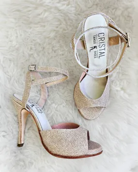 Comfortable Insole Free Pace Rubi - Gold Glitter Tango Dance Shoes (Leather Sole)