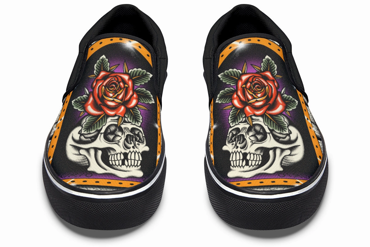 Stone Gray Body Balance Furio Rose Skull Slip On Shoes