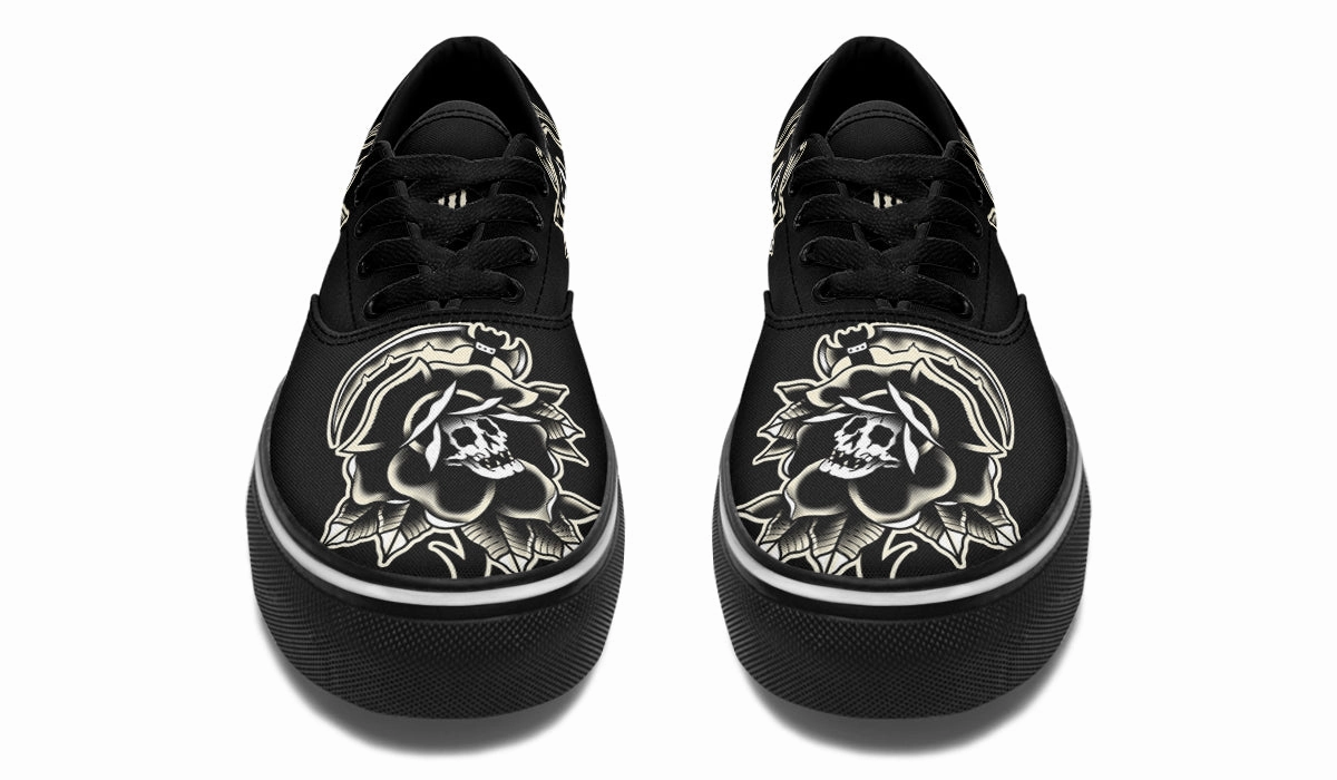 Black Rose Scythe Skull Classic Shoes Soft Material