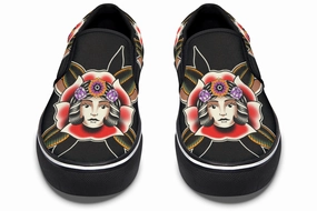 Party Mood Autumn Cool Blooming Girl Head Slip On Shoes