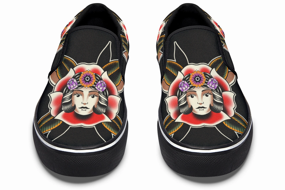 Blooming Girl Head Slip On Shoes Wind Block