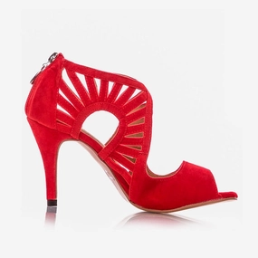 Petite Chic Open Cut Camila - Faux Suede Open Toe Cutout Stiletto Latin Dance Shoes (Street Sole)