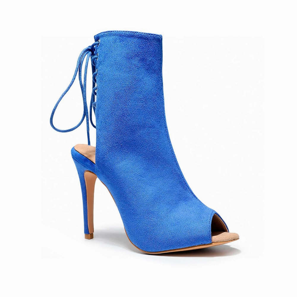 Morning Rush Indoor Training Champion - Blue Suede Open Back Ankle Latin Dance Boots (Street Sole)