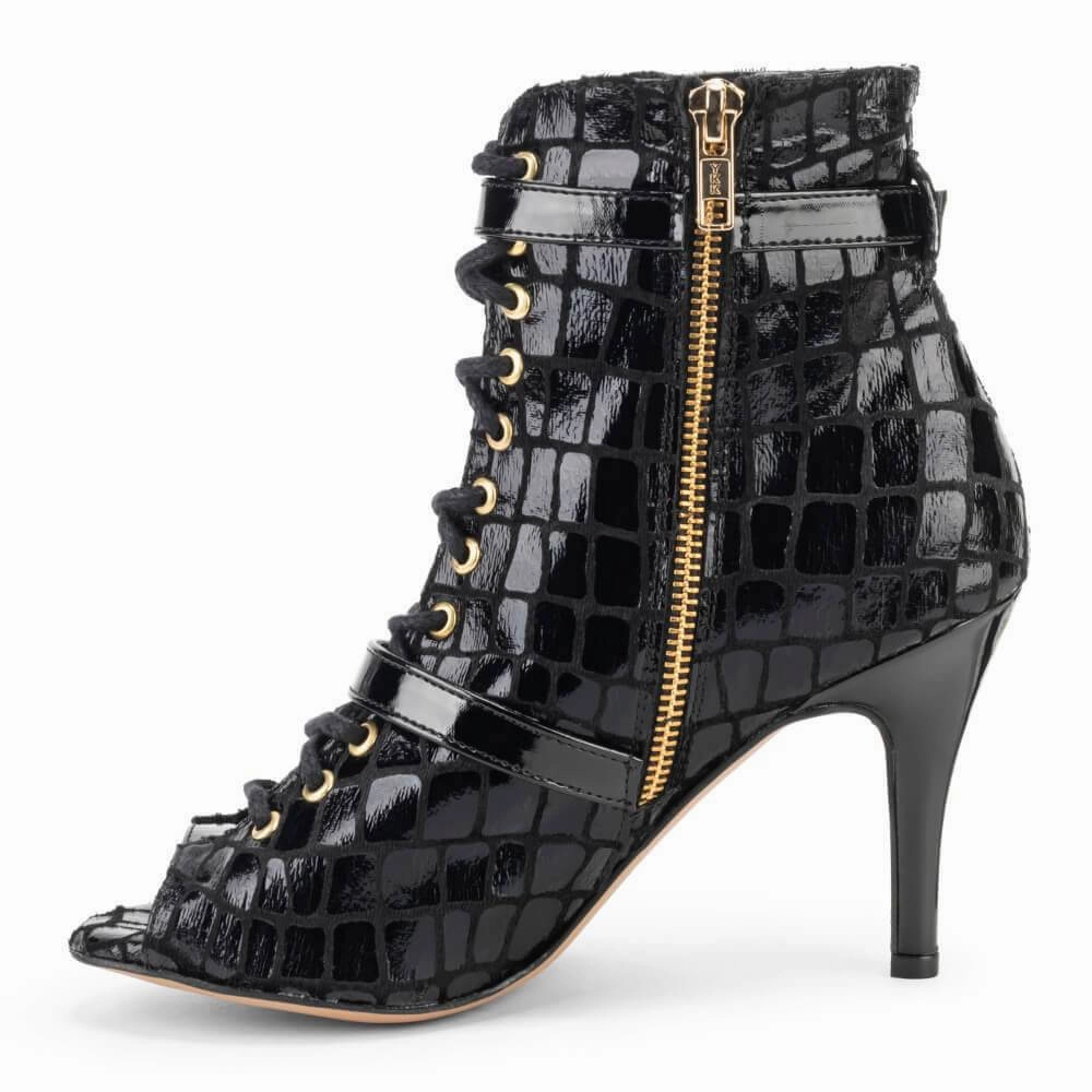 Kylie - Black Faux Crocodile Dance Booties (Street Sole) Light Spark