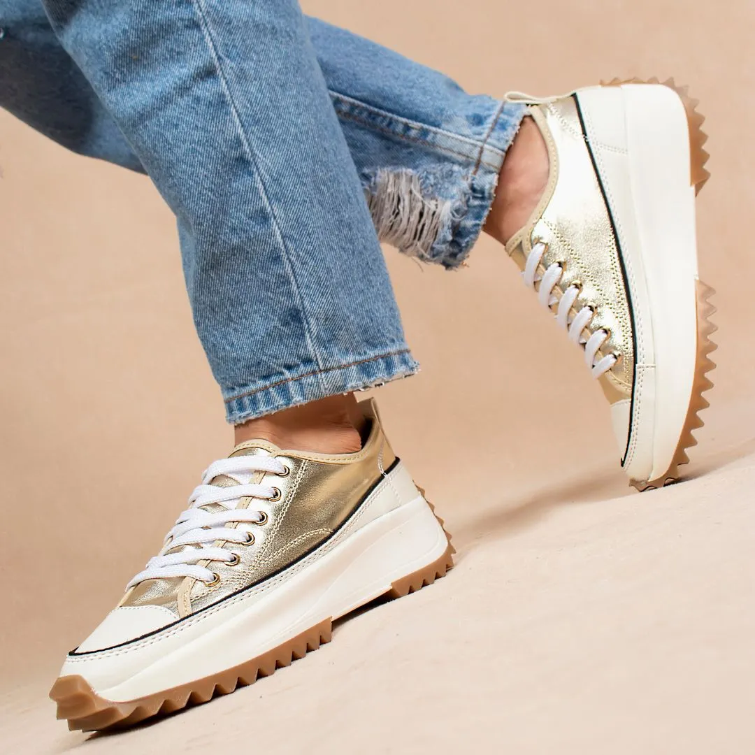 Chunky lace up sneakers with 2.03-inch heel.