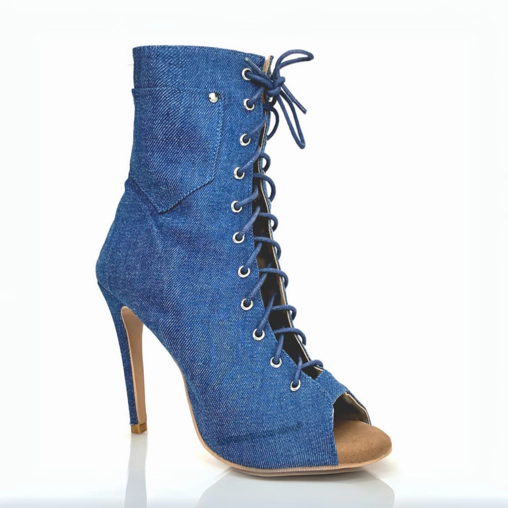 Deja Vu - Denim By Kiira Harper - Lace Up Latin Dance Boots (Street Sole) Seamless Comfort Resilient Design