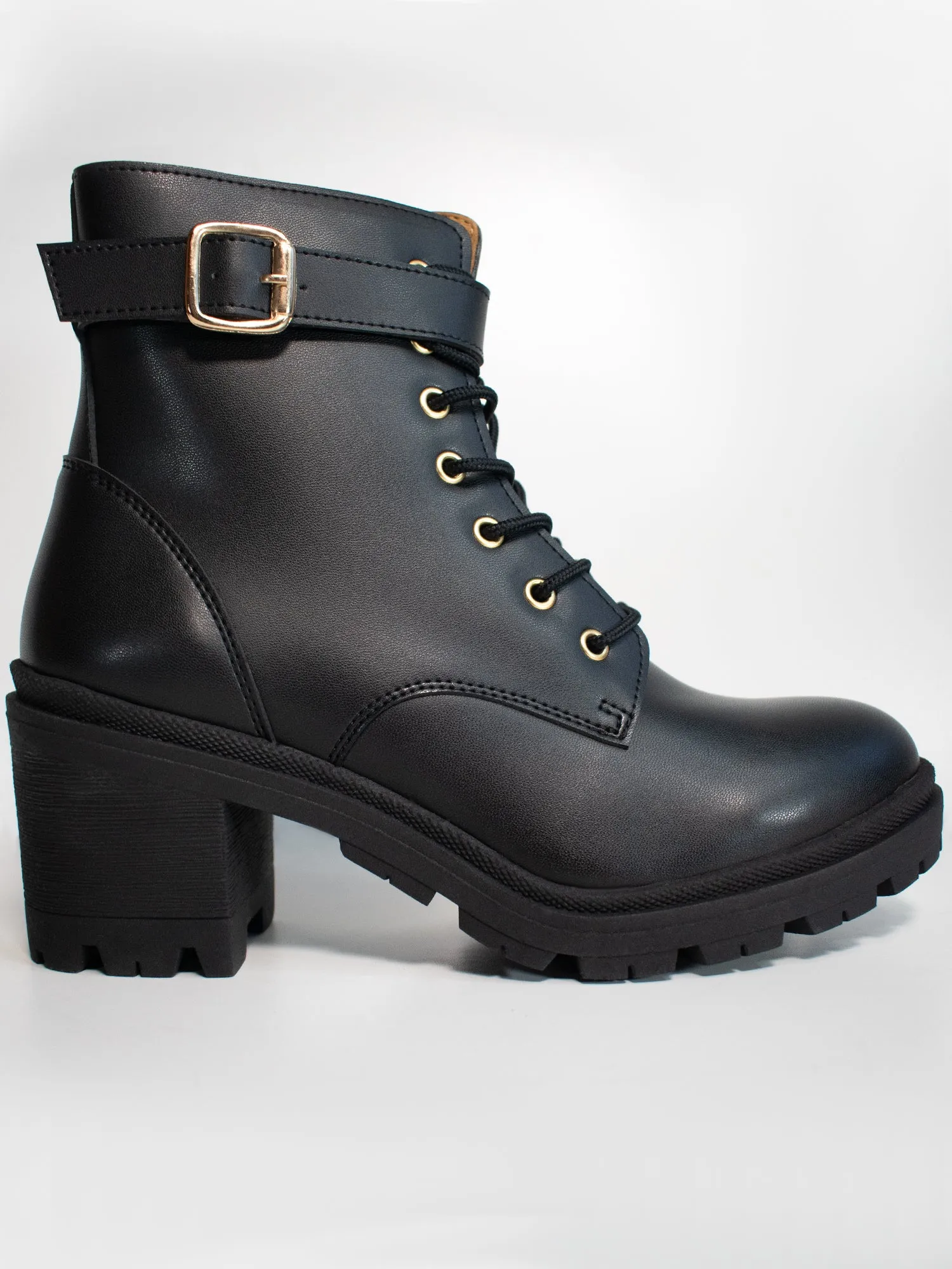 Lace Up Track Sole Booties Tread Pattern City Utility