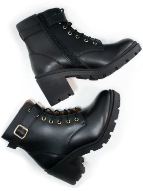 Lace Up Track Sole Booties Slip Block Hiking Essential