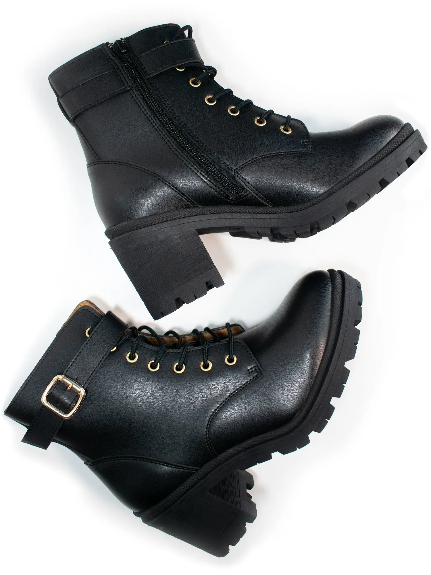 Lace Up Track Sole Booties Slip Block Hiking Essential