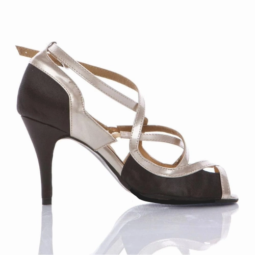 Classy Footwear Arlette - Black Satin with Patent Criss Cross Latin Dance Shoe (Suede Sole)
