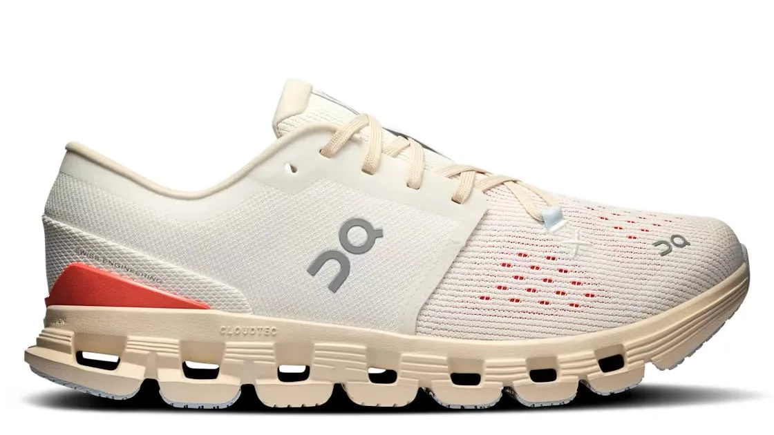 On Running Cloud X 4 Ivory Salmon (Women's) Desert Path Sky View