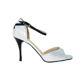 Glitter Silver - Black Suede Strap Tango shoes lightweight fabric Adjustable Straps