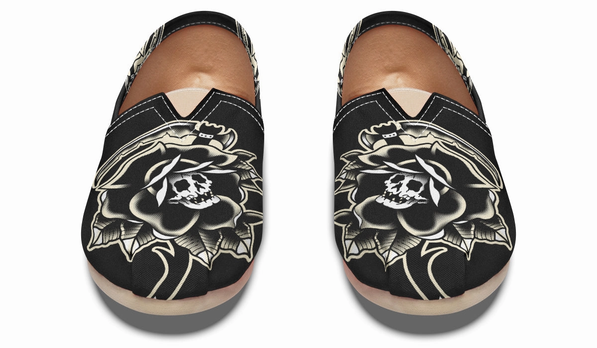Black Rose Scythe Skull Casual Shoes Pearl Shine
