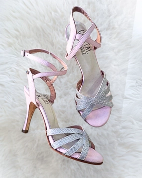 Comfortable Walk Weekend Glow Diamante - Silver Glitter & Pink Leather Tango Dance Shoes (Leather Sole)