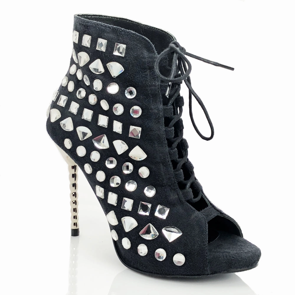 Heavy Duty Support Breathable Material Diamantina Crystal Ankle Boots ?C Latin Dance Booties with Heels