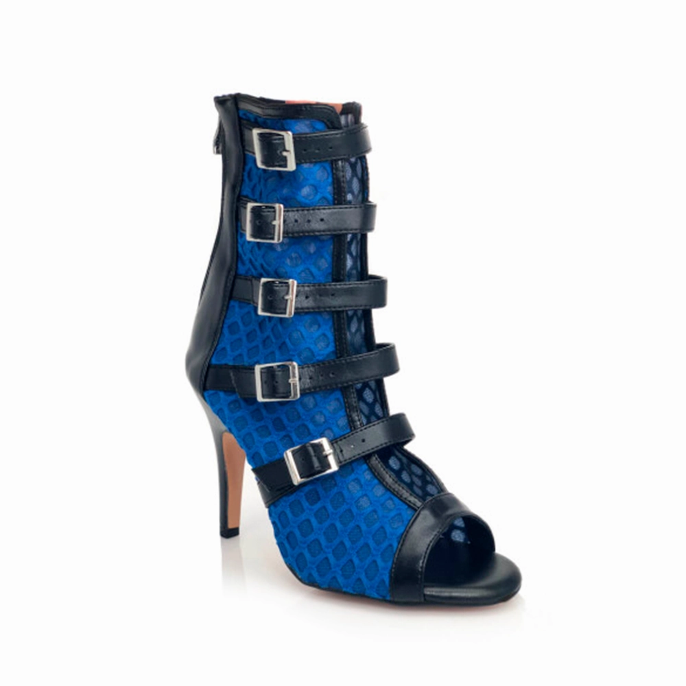 Riley - Fishnet with Buckle Straps Latin Dance Boots (Street Sole) Ventilation Perforations