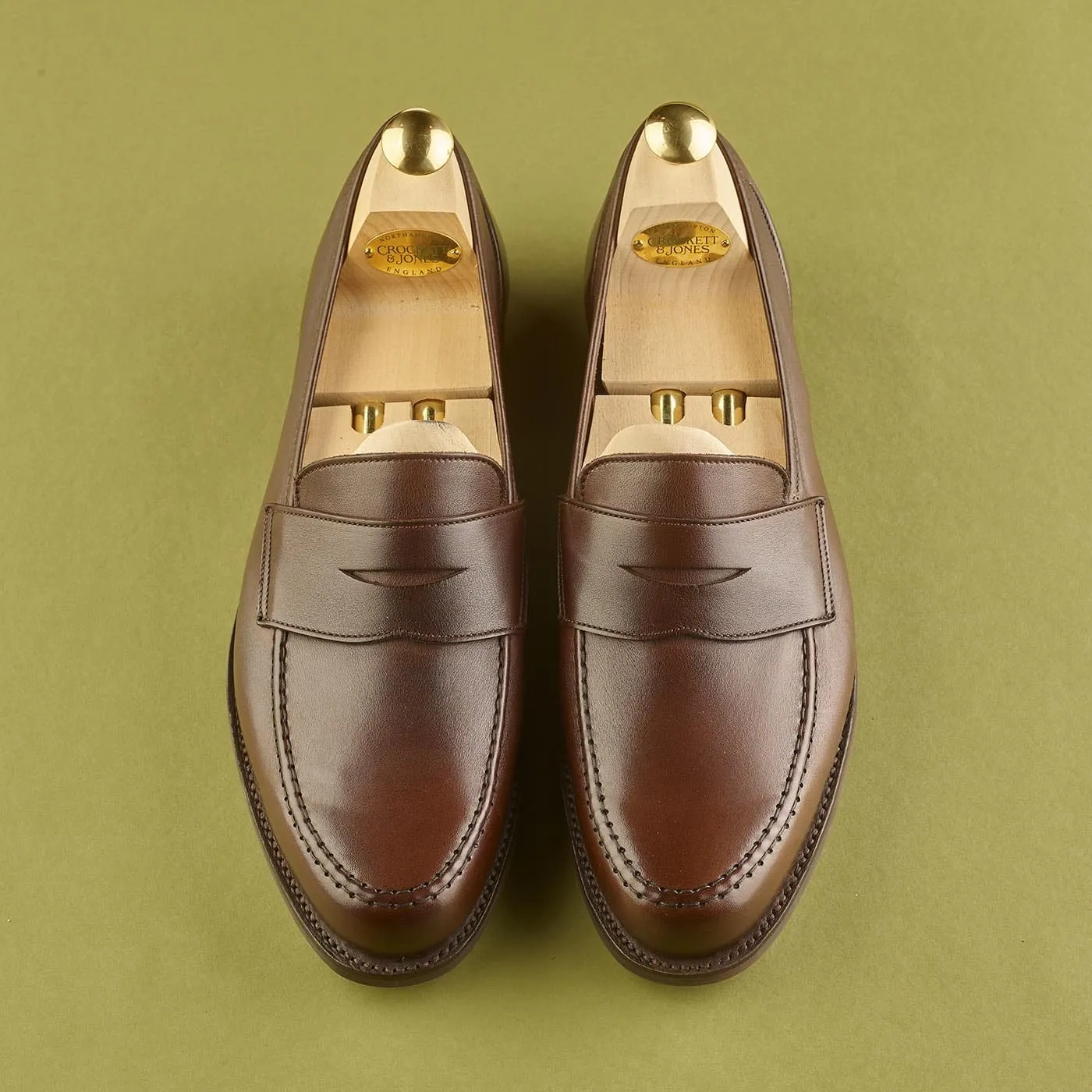 Patent Grain Slim Profile Harvard 2 Dark Brown Milled Calf