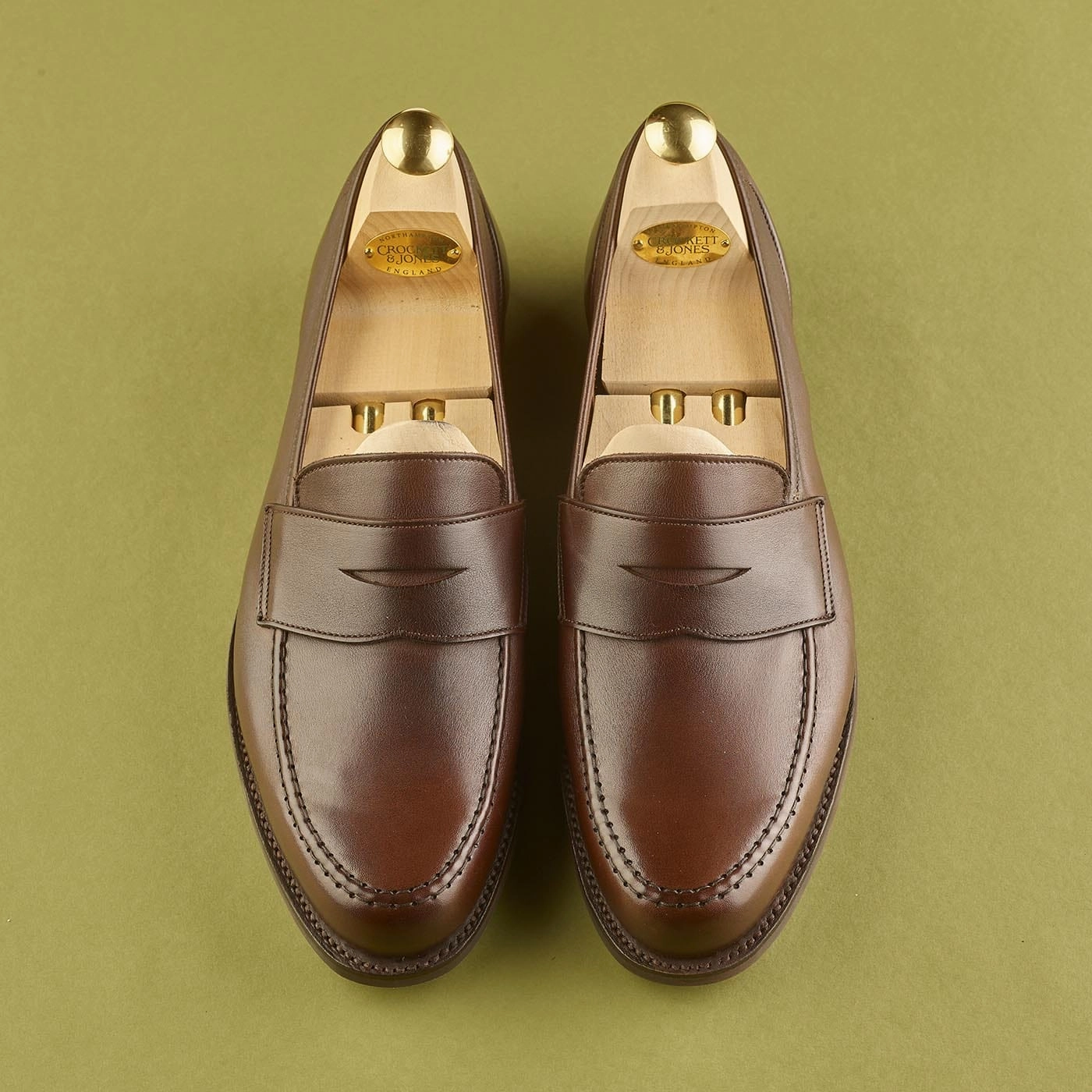 Patent Grain Slim Profile Harvard 2 Dark Brown Milled Calf