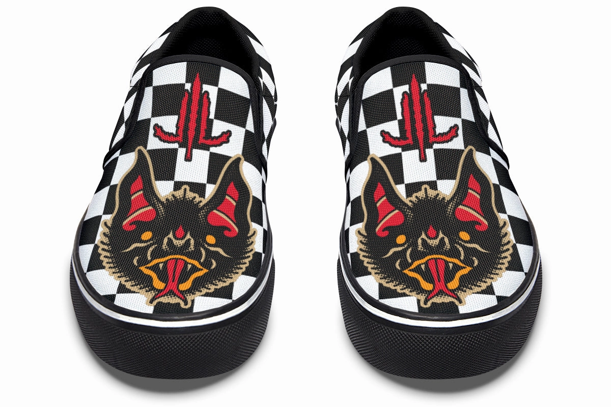 photo shoot Greek Ease Vampire Bats Checkered Slip On Shoes