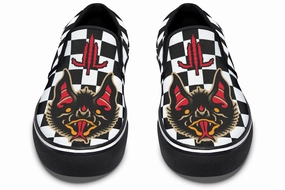 Pearl Shine Vampire Bats Checkered Slip On Shoes