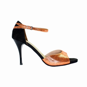 Lizette - Copper Leather & Black Suede Tango Shoes Pointed Toe Heels