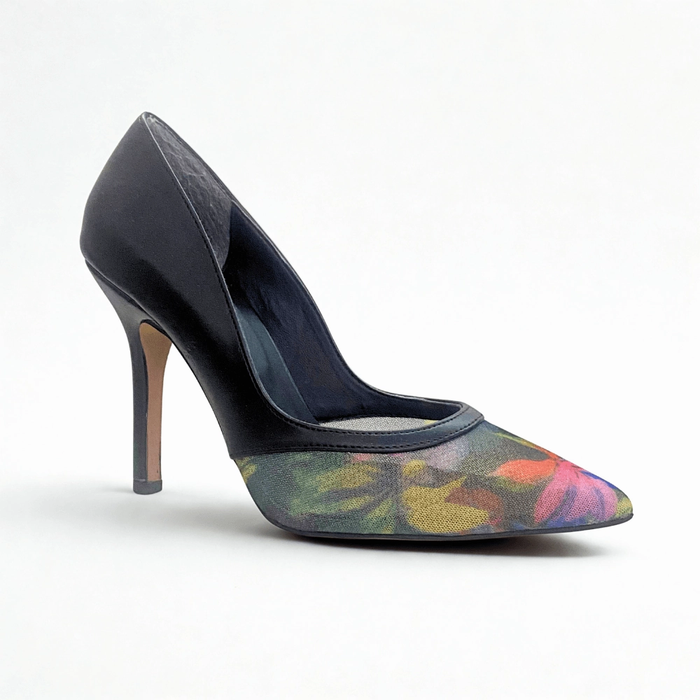 Icon Glam Fleur - Floral Mesh Pump Heels (Street Sole)