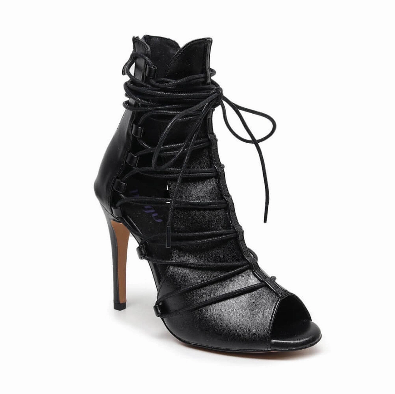 Karma - Black Bootie Side Lace Up Heel Dance Bootie (Street Sole) Soft Sole