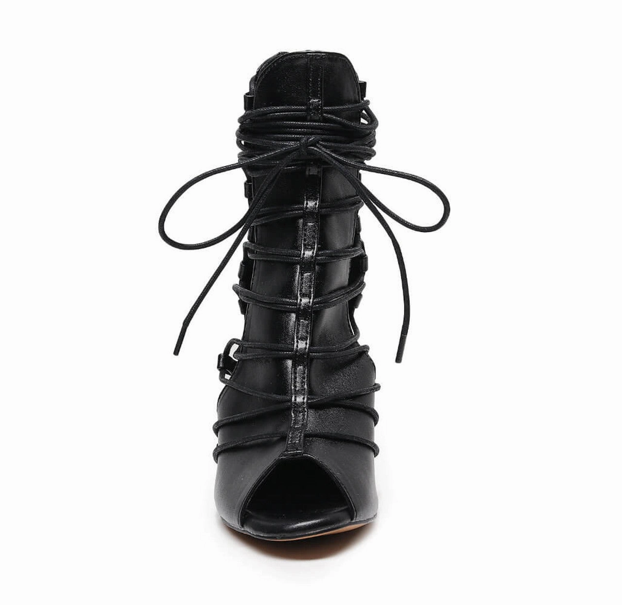 Karma - Black Bootie Side Lace Up Heel Dance Bootie (Street Sole) Precision Edge Design