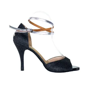 Glitter Black - Silver double ankle strap Tango Shoes Vintage Love Ventilated Design