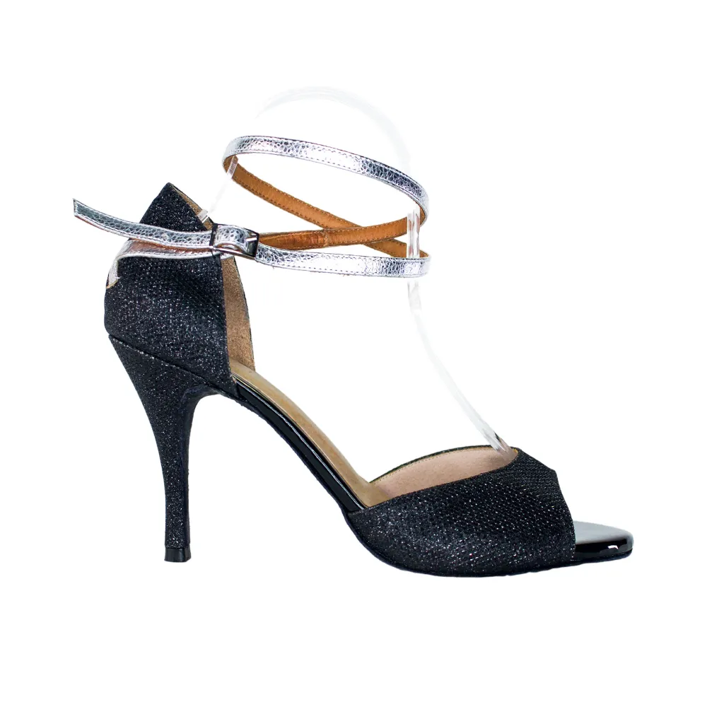 Glitter Black - Silver double ankle strap Tango Shoes Vintage Love Ventilated Design