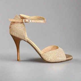 Earth Tone Glitter Gold Copper- Double Ankle Strap Tango Shoes