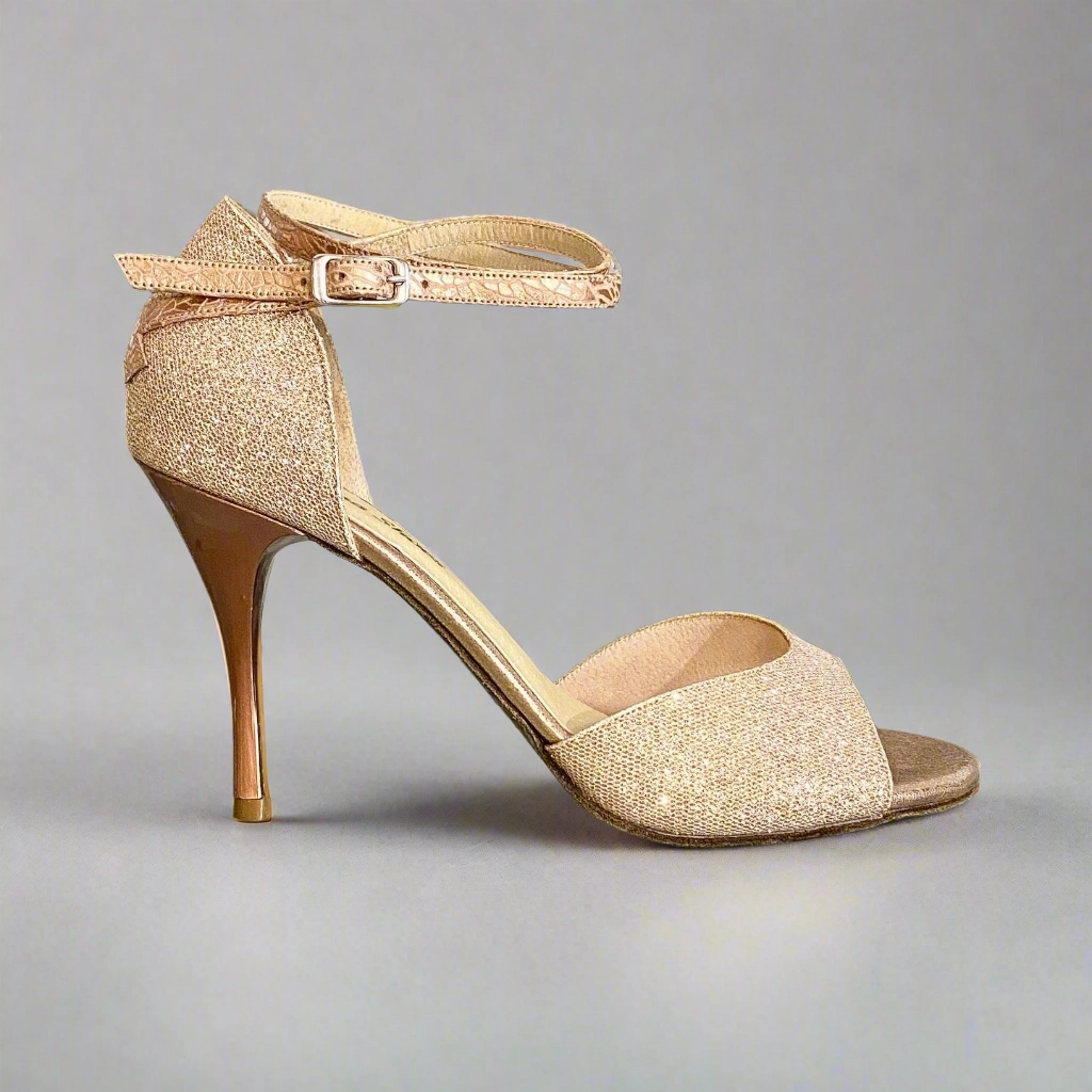 Heel Guard Glitter Gold Copper- Double Ankle Strap Tango Shoes