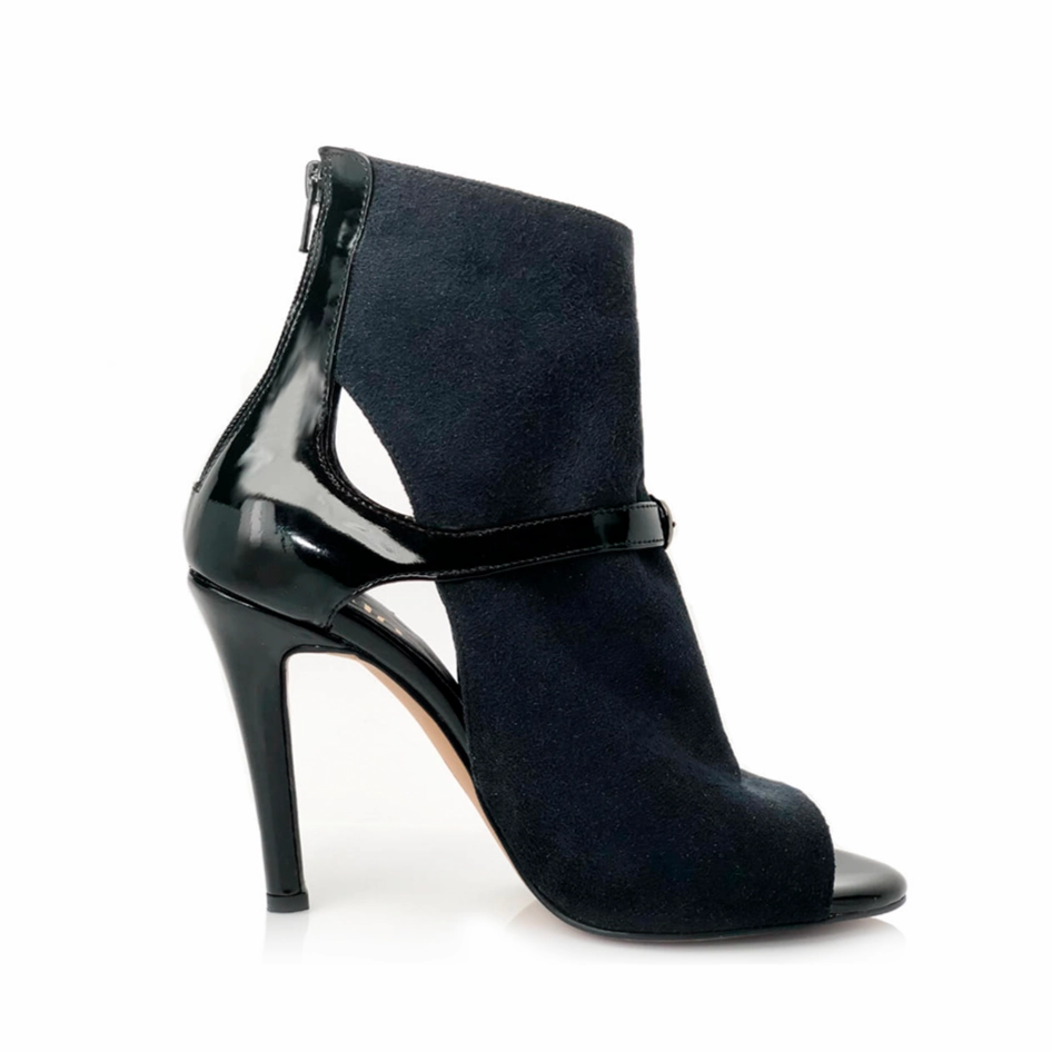 Trixzee - Vegan Black Suede and Patent Open Toe Ankle Dance Boots (Street Sole) Ultra-soft comfort
