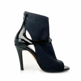 Trixzee - Vegan Black Suede and Patent Open Toe Ankle Dance Boots (Street Sole) Lightweight Craft Chic Sandals