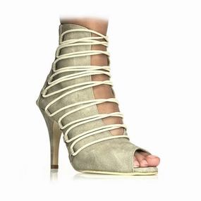 Karla - Denim Fabric Lace Up Dance Booties (Suede Sole) Flat Sole