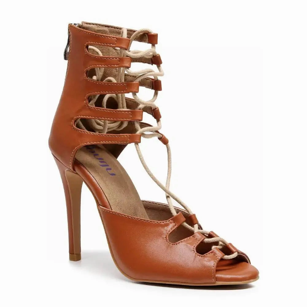 Ankle Loop Amalia Adjustable Lace-Up Open-Toe Latin Dance Sandals (Street Sole)