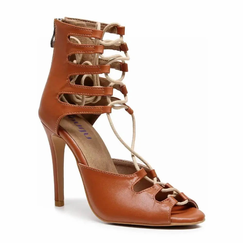 Amalia Adjustable Lace-Up Open-Toe Latin Dance Sandals (Street Sole) Italian Flair Eye Catching