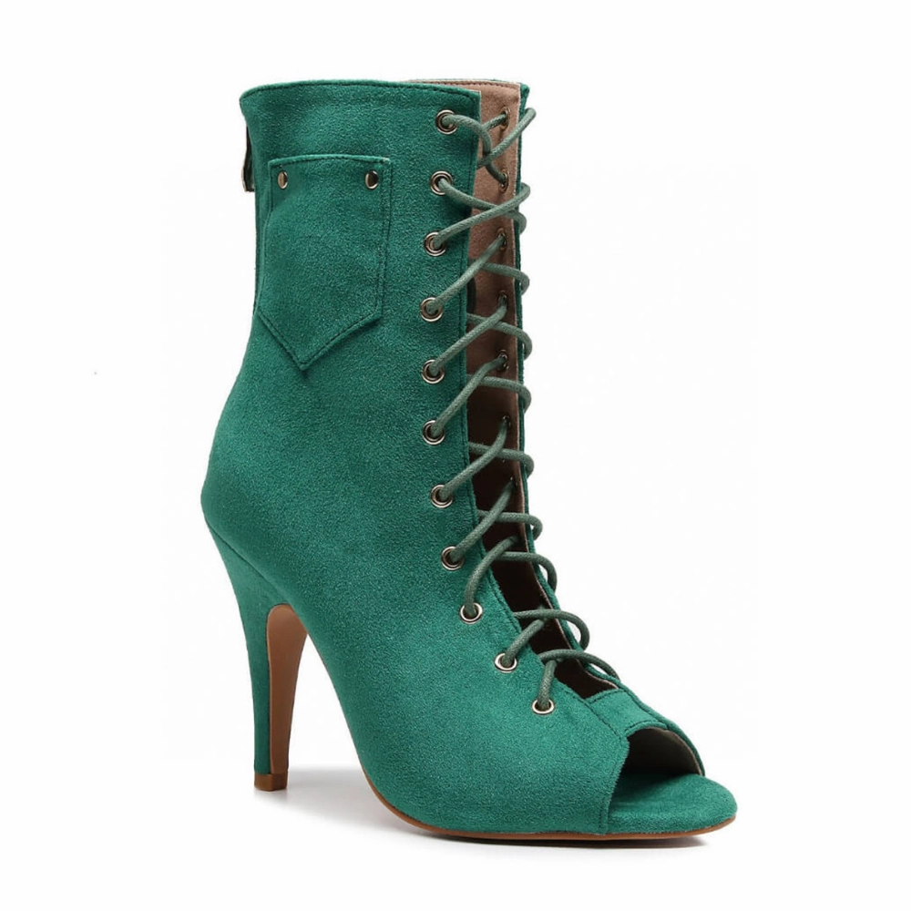 Breath Zone Deja Vu - Green Suede By Kiira Harper - Lace Up Latin Dance Boots (Street Sole)