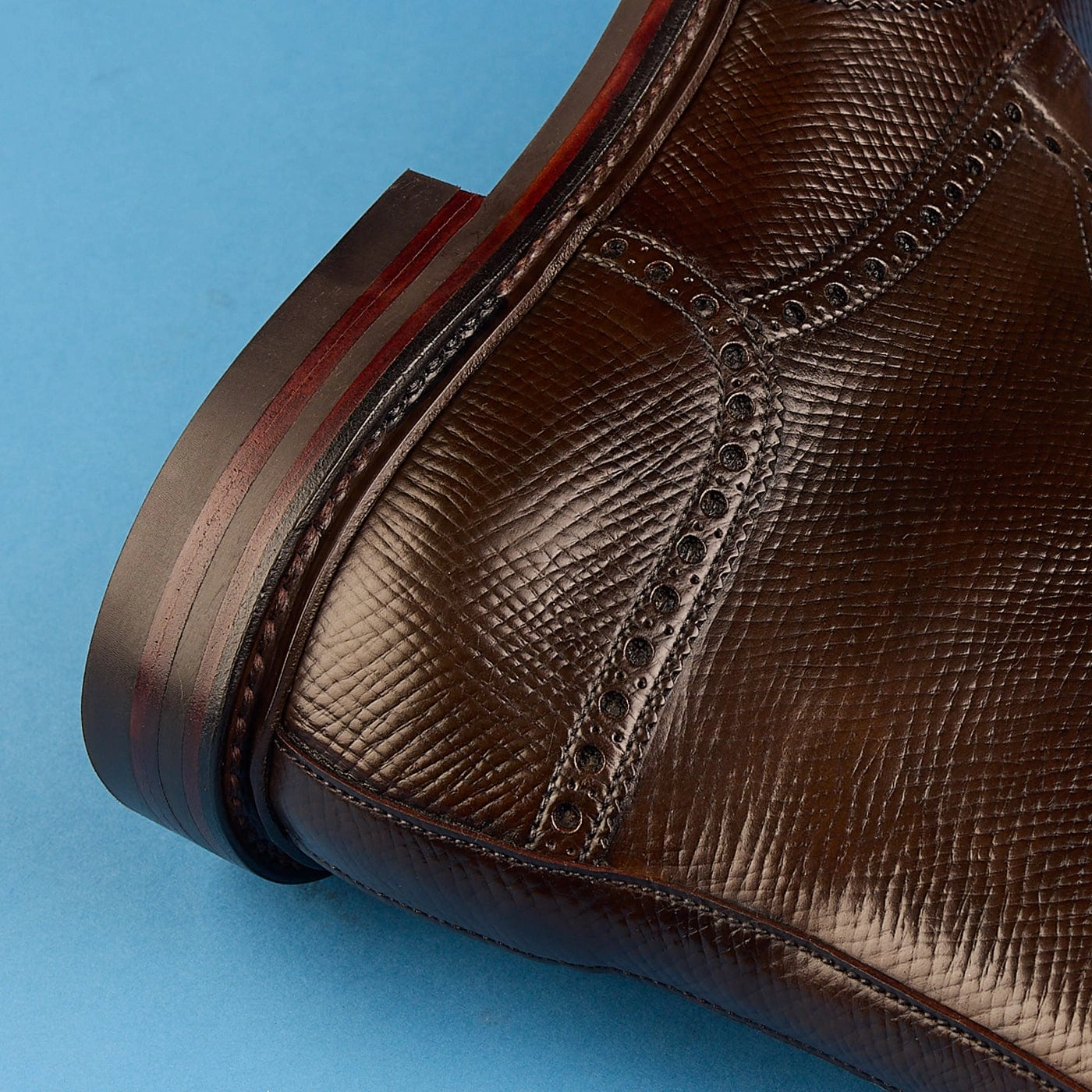 Islay Dark Brown Hatch Grain Cordovan Suede Surface Wide Cut